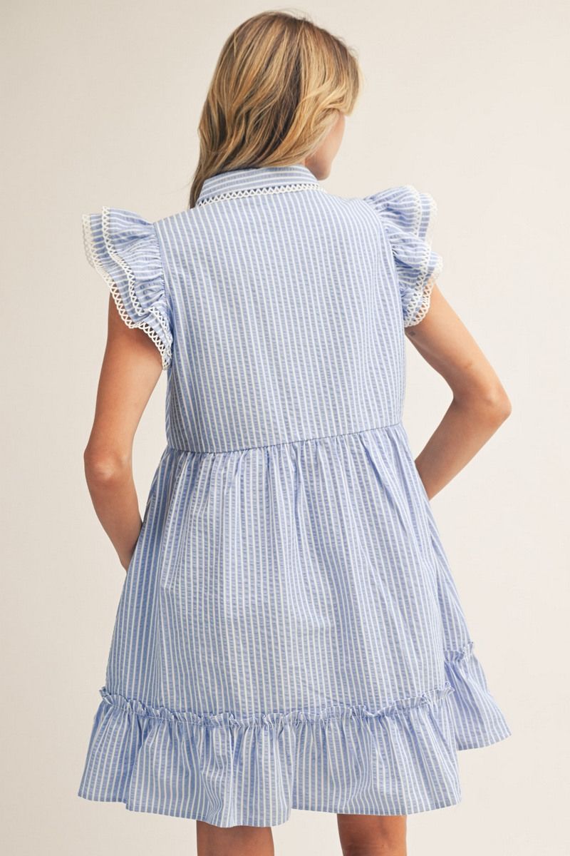 Blue & White Stripe Short Sleeve Dress