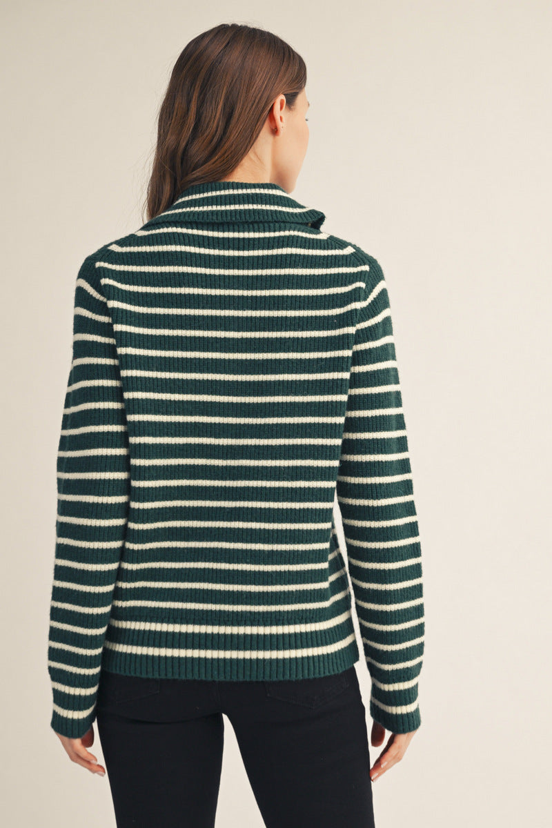1/4 Zip Hunter Green Striped Pullover