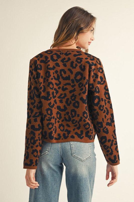 Abstract Print Gold Button Cardigan