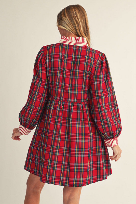 Red Plaid Stripe Contrast Dress