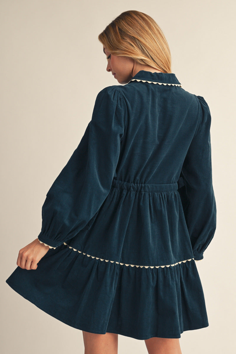 Drawstring Waist Corduroy Dress
