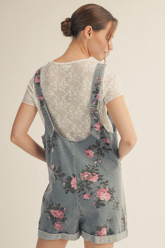 Denim Floral Print Romper