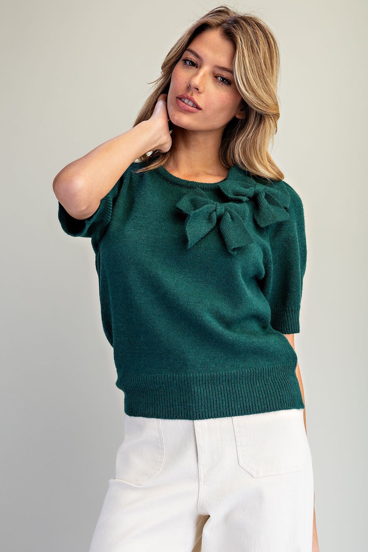 Bow Detail Short Sleeve Sweater