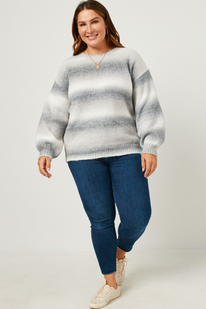 Ombre Puff Sleeve Pullover (Plus Size)