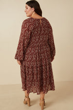 Textured Long Sleeve Floral Print Maxi Dress (Plus Size)