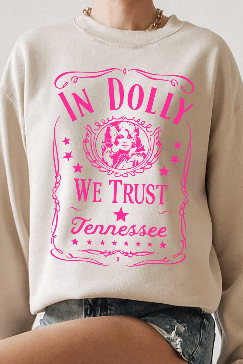 In Dolly We Trust" || Dolly Parton Unisex Graphic Sweatshirt (Sand