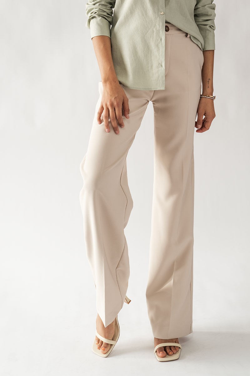 Solid Straight Leg Trousers (Beige) – In Pursuit Mobile Boutique