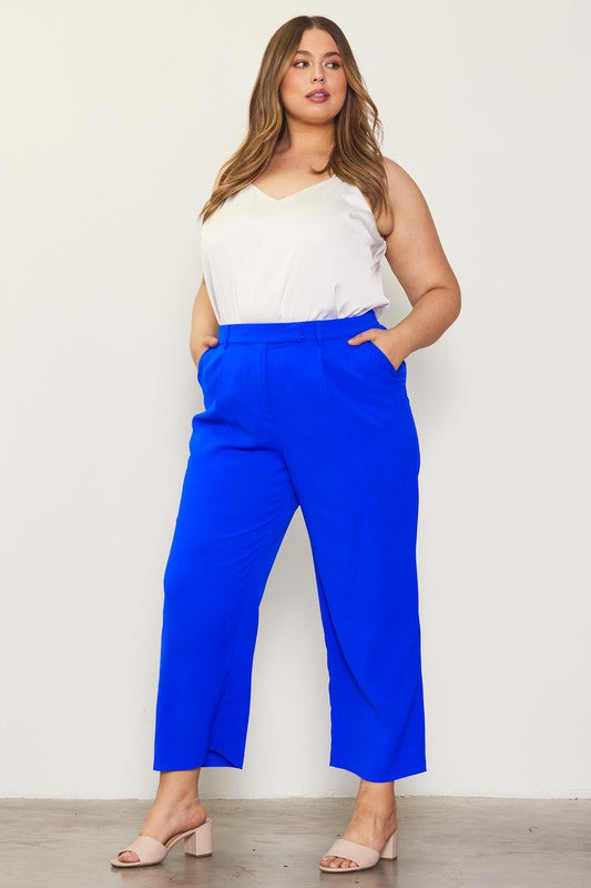 Elastic Back Trousers (Plus Size) | Neon Blue