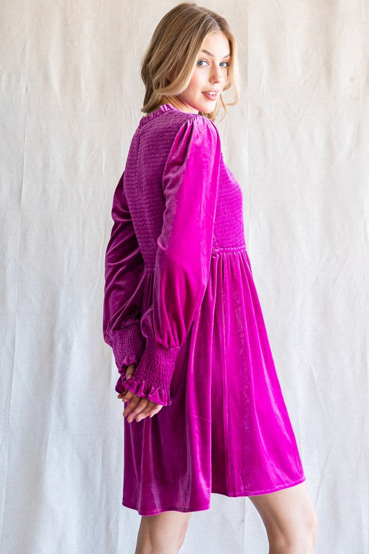 Smocked Cuff Velvet Dress (Plus Size - Magenta) – In Pursuit