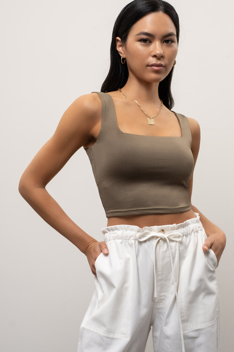 Cropped Square Neck Tank (Olive)
