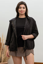 Zip Front Lightweight Hooded Jacket (Plus Size - Black)
