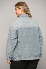 Rhinestone Embellished Denim Jacket (Plus Size)
