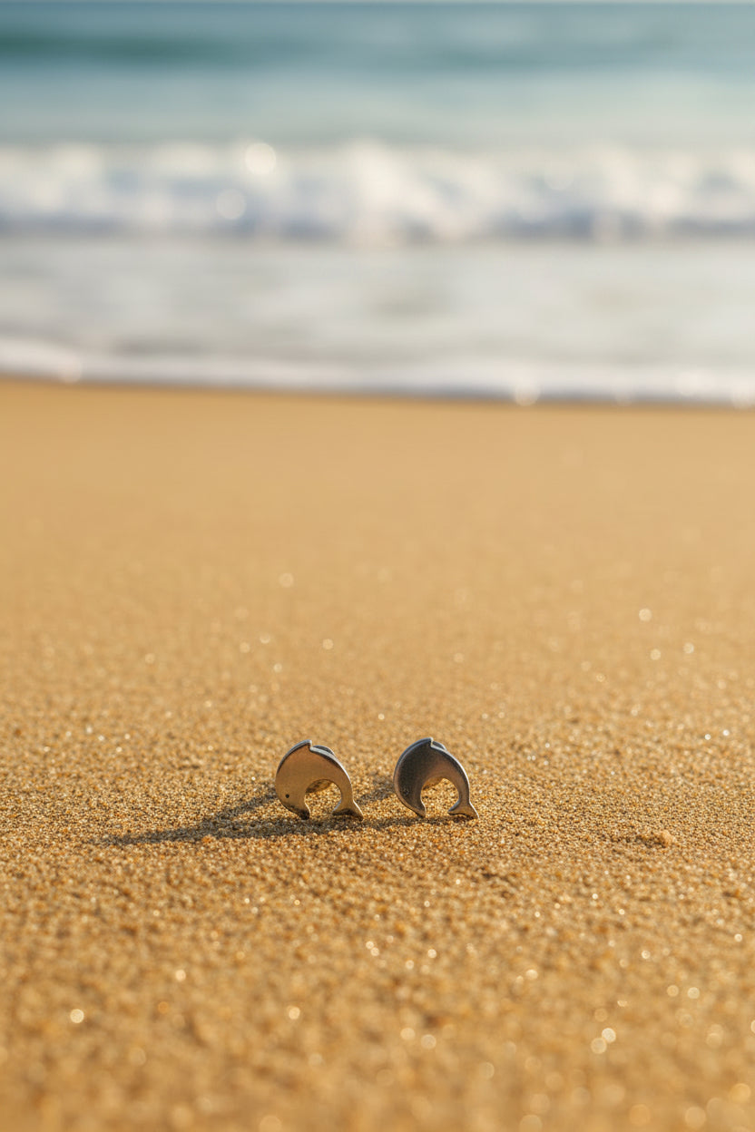 Stainless Steel Flat Back Dolphin Studs (Silver)