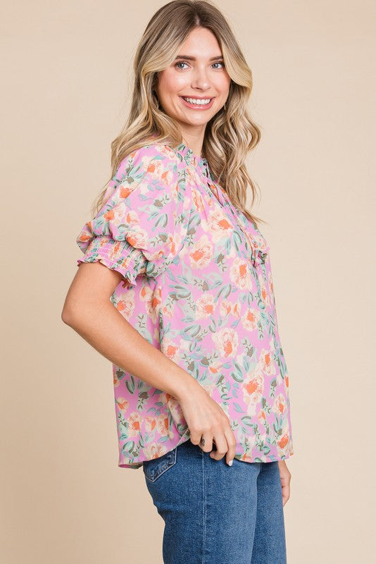Floral Chiffon Puff Sleeve Blouse
