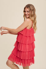 Ruffle Tulle Layered Mini Dress (Hot Pink)