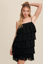 Ruffle Tulle Layered Mini Dress (Black)