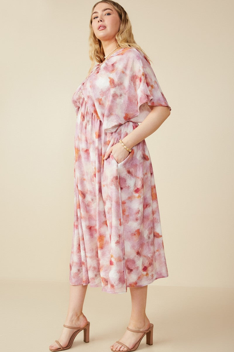 Hazy Floral Elastic Detail Dress (Plus Size)