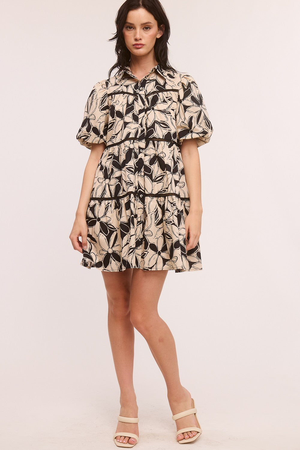 Printed Poplin Button Front Dress