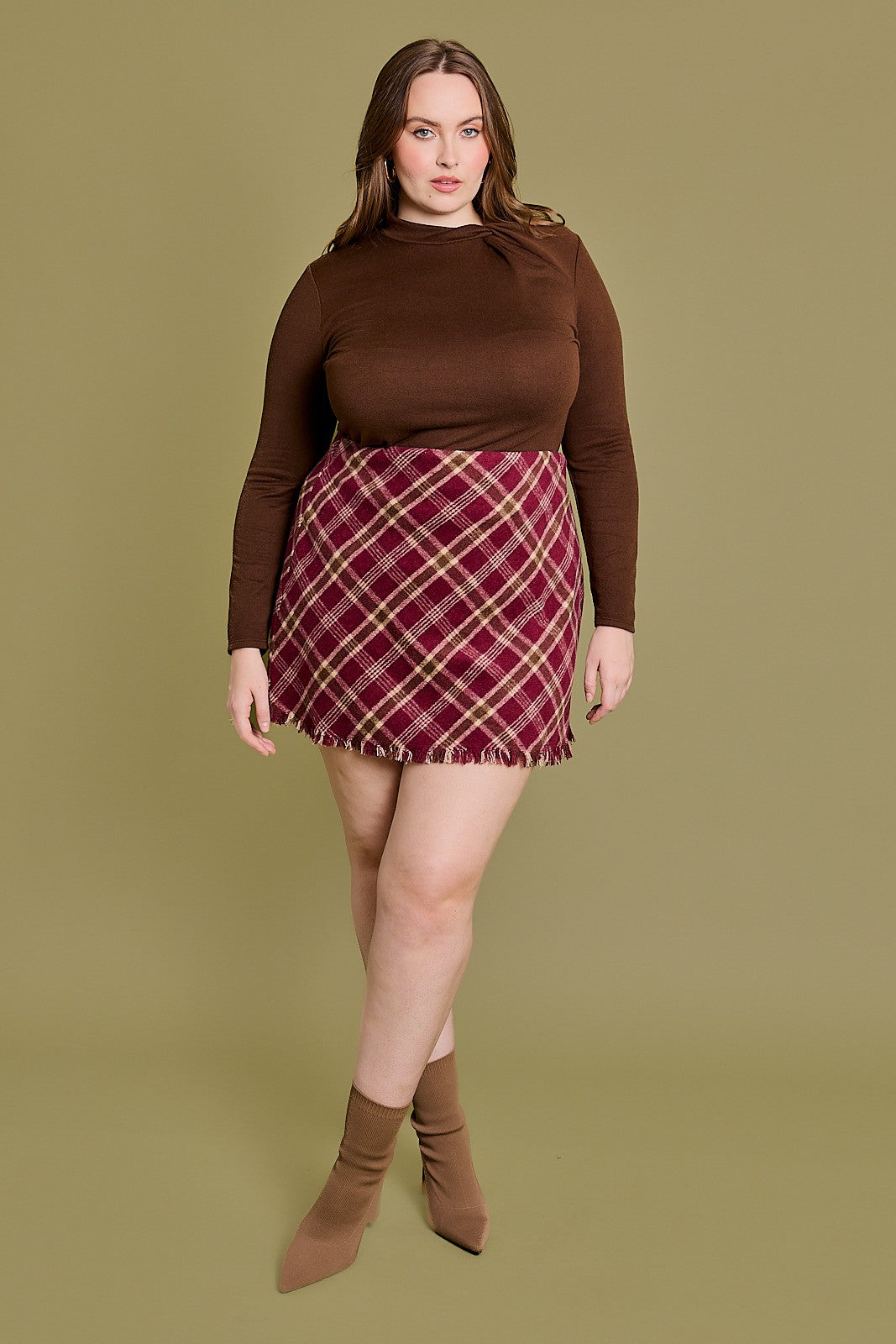 Plaid Plus Skirts Bodycon Skirt Plus Size Mini Skirts King Bias Plaid