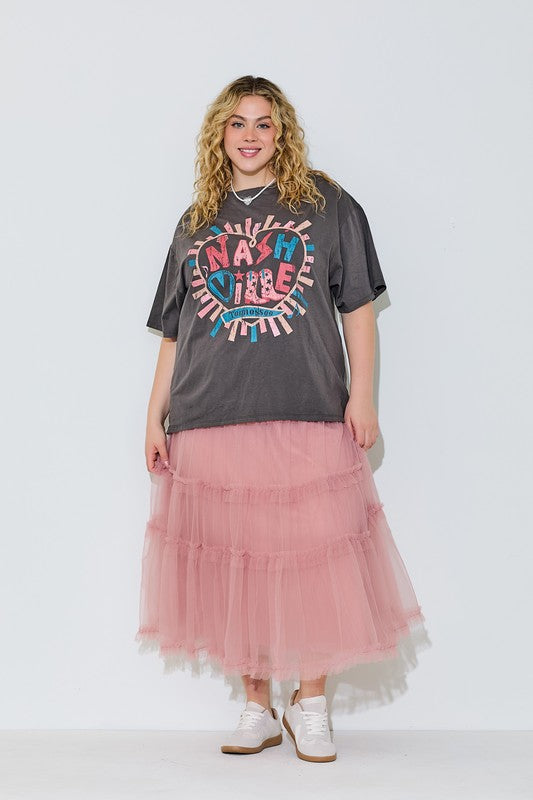 ALICIA'S PICK* Tulle Mesh Ruffle Midi Skirt (Plus Size) – In