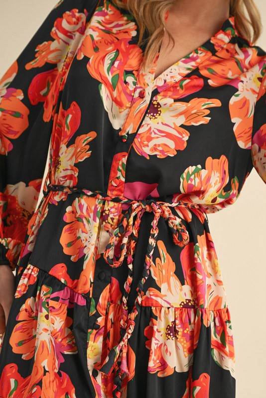 Satin Floral Print Dress