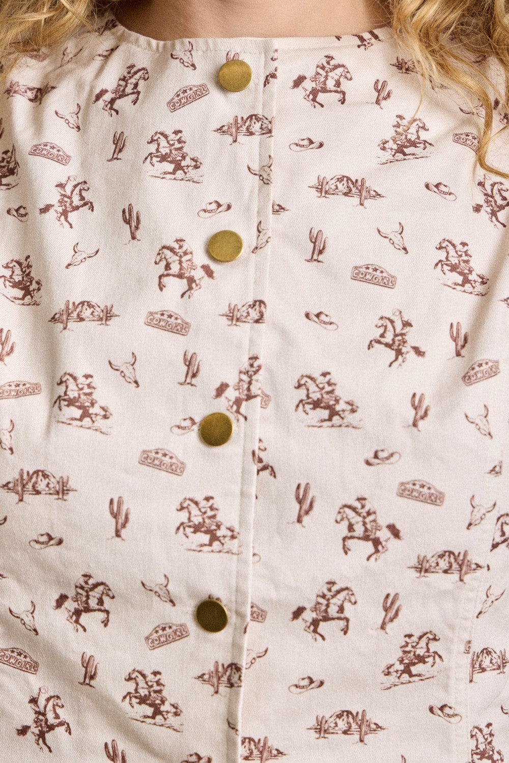 Western Print Button Up Vest (1X - 3X)