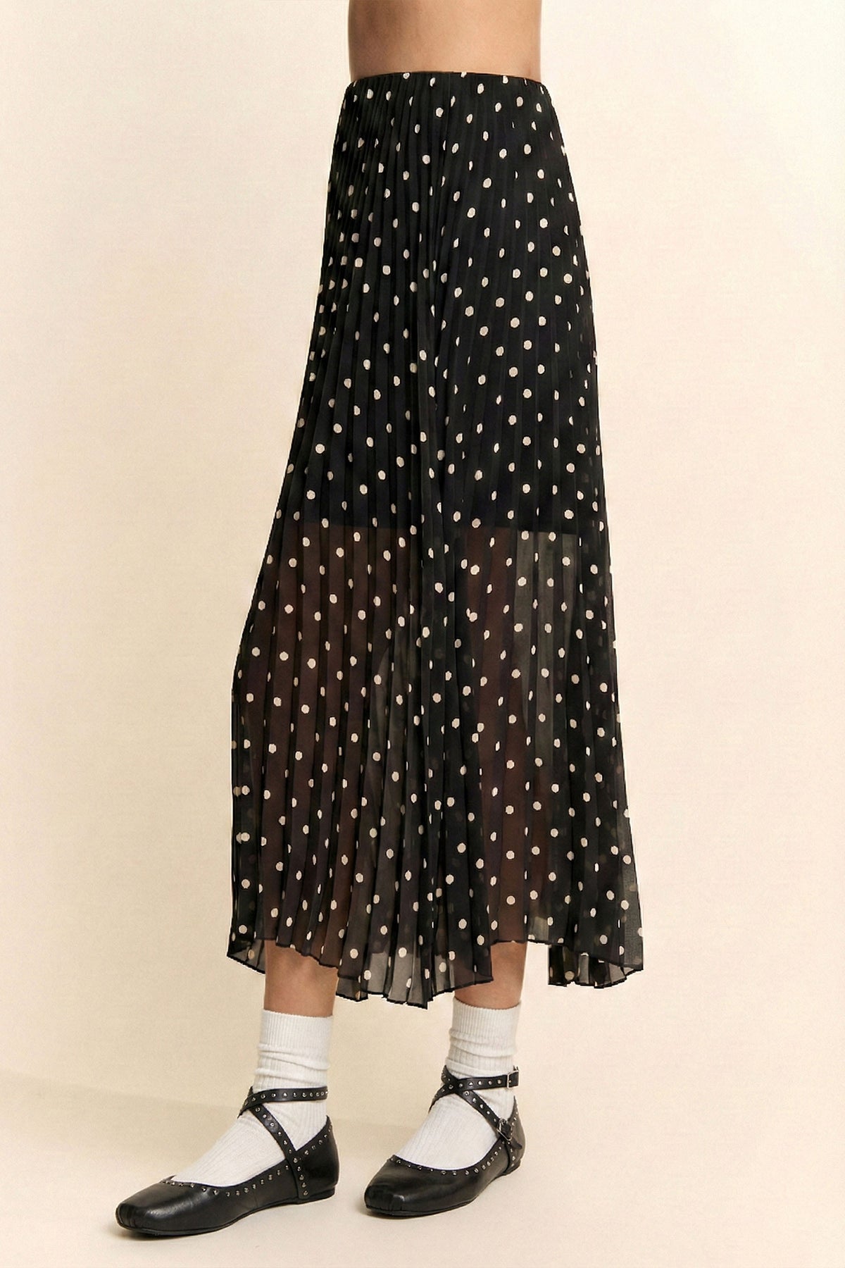 Polka Dot Pleated Midi Skirt