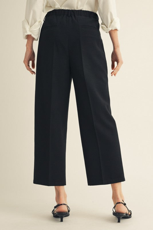 Elastic Waist Front Pocket Pants