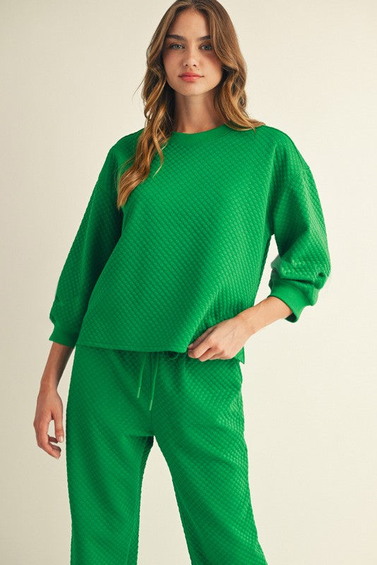 Textured Loungewear - Elastic Waist Pants (Hunter Green)