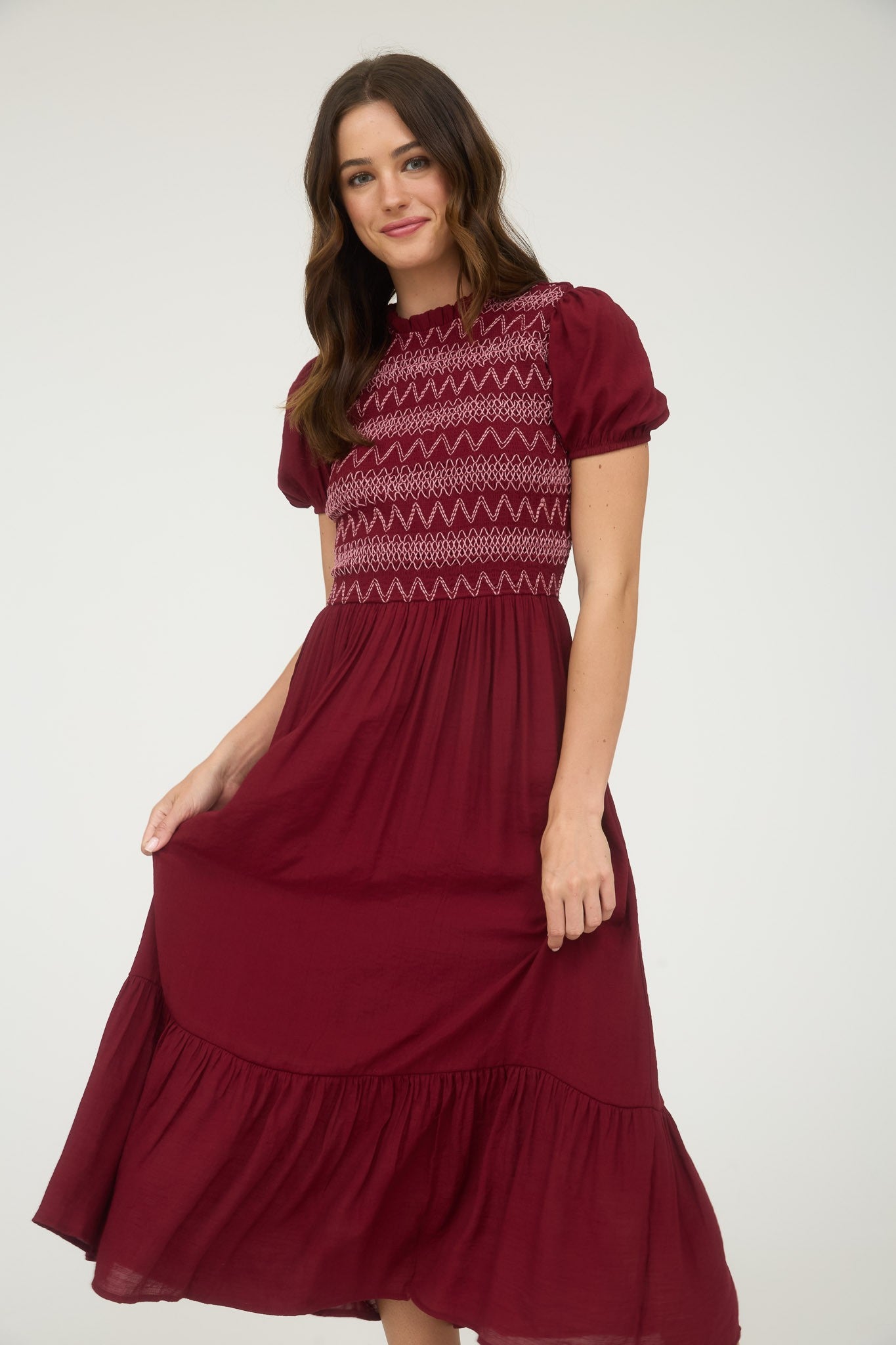 pursuit tiered midi dress Contrast Stitching Puff Sleeve Midi Dress – In Pursuit Mobile Boutique ||  Apparel, Accessories & Gifts Saint John, New Brunswick