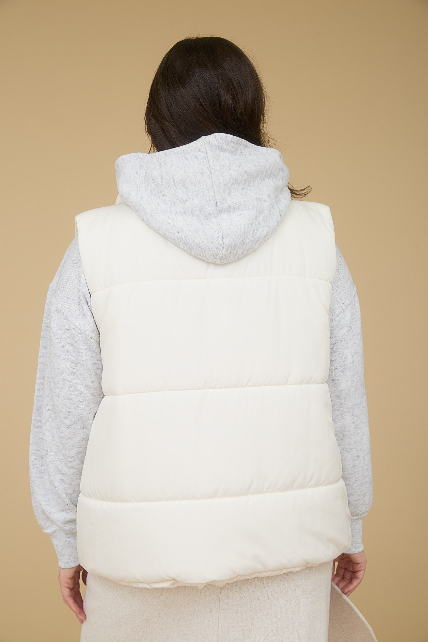 Solid Zip Up Puffer Vest - Ivory (Plus Size)