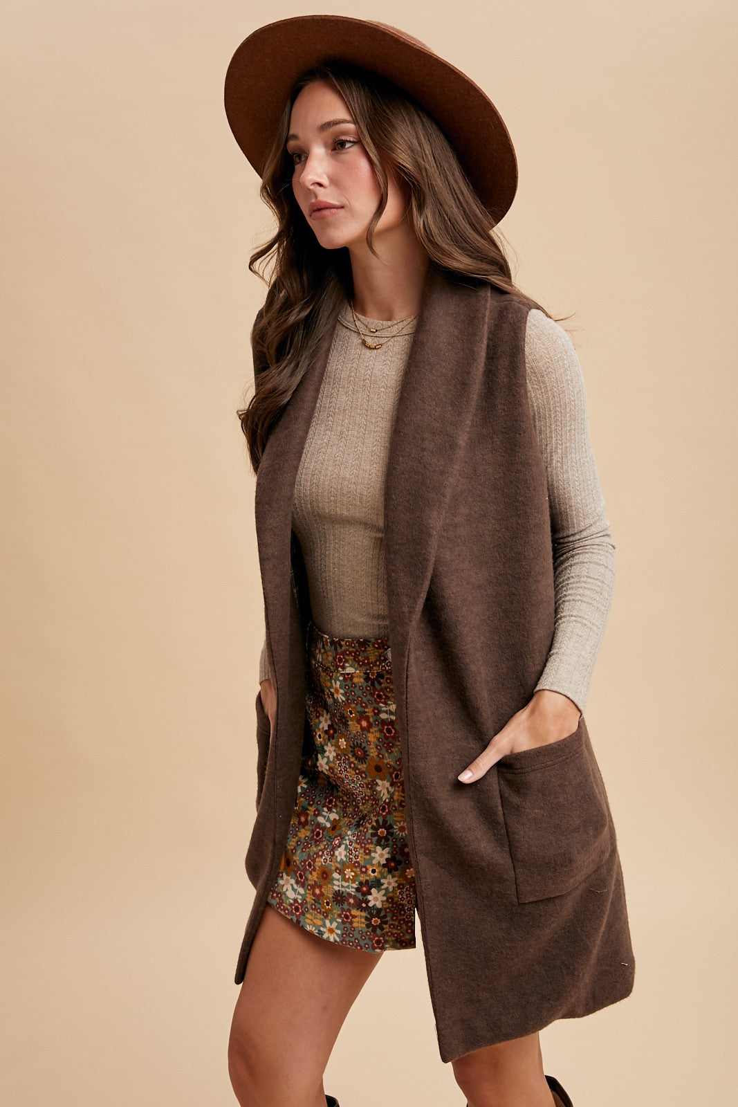 Shawl Collar Open Knit Vest