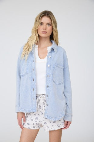 Acid Wash Button Front Lightweight Shacket