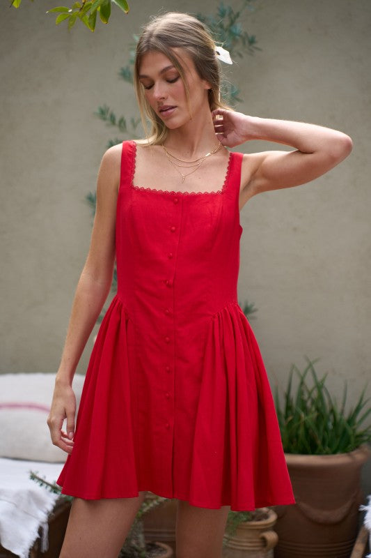 Lace Trim Button Down Mini Dress