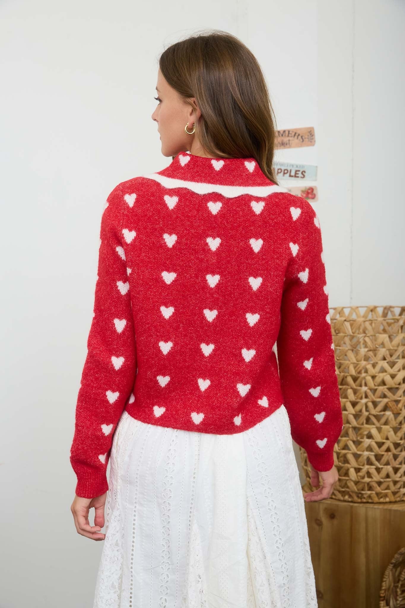 Collared Heart Print Sweater