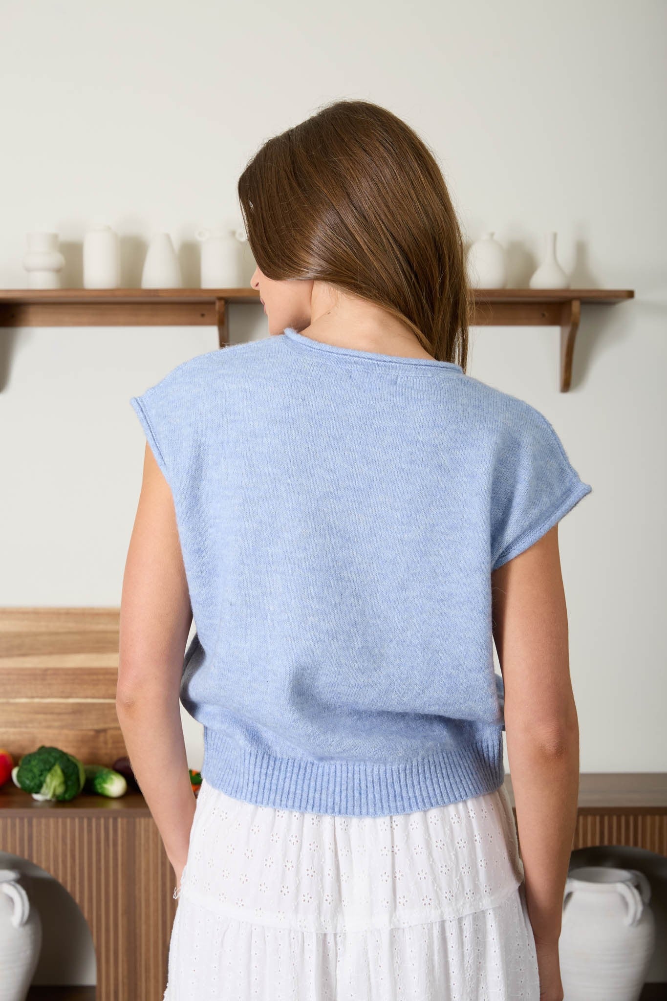 Raw Edge Sleeveless Cardigan (Light Blue)