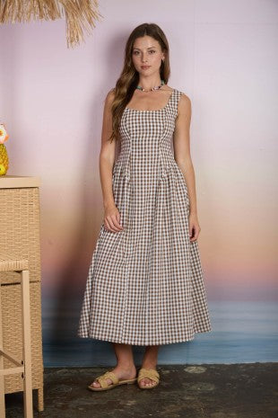 maroon dress brown boots The Plaid and Smocked Midi Dress main image 0
