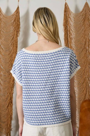 Geometric Stripe Short Sleeve Sweater