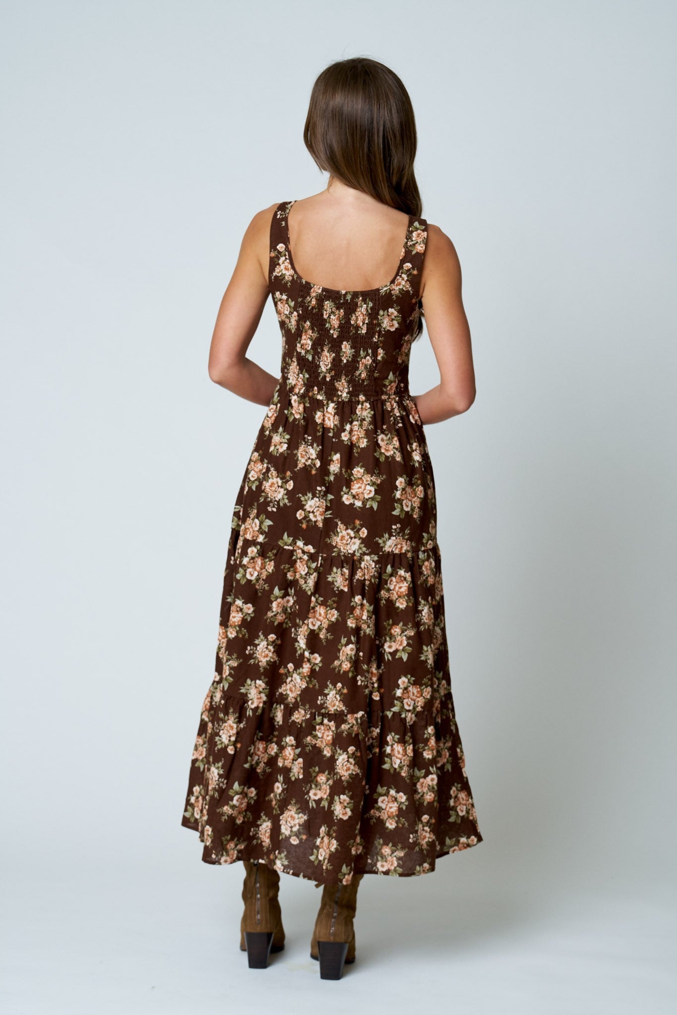 Lace Up Corset Style Floral Print Midi Dress