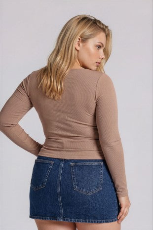 Boat Neck Long Sleeve Top (Mocha | XL - XXL)