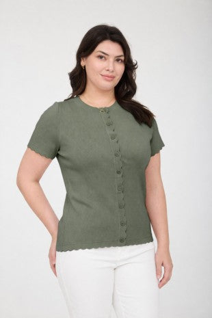 Scallop Detail Short Sleeve Cardigan (XL - XXXL)