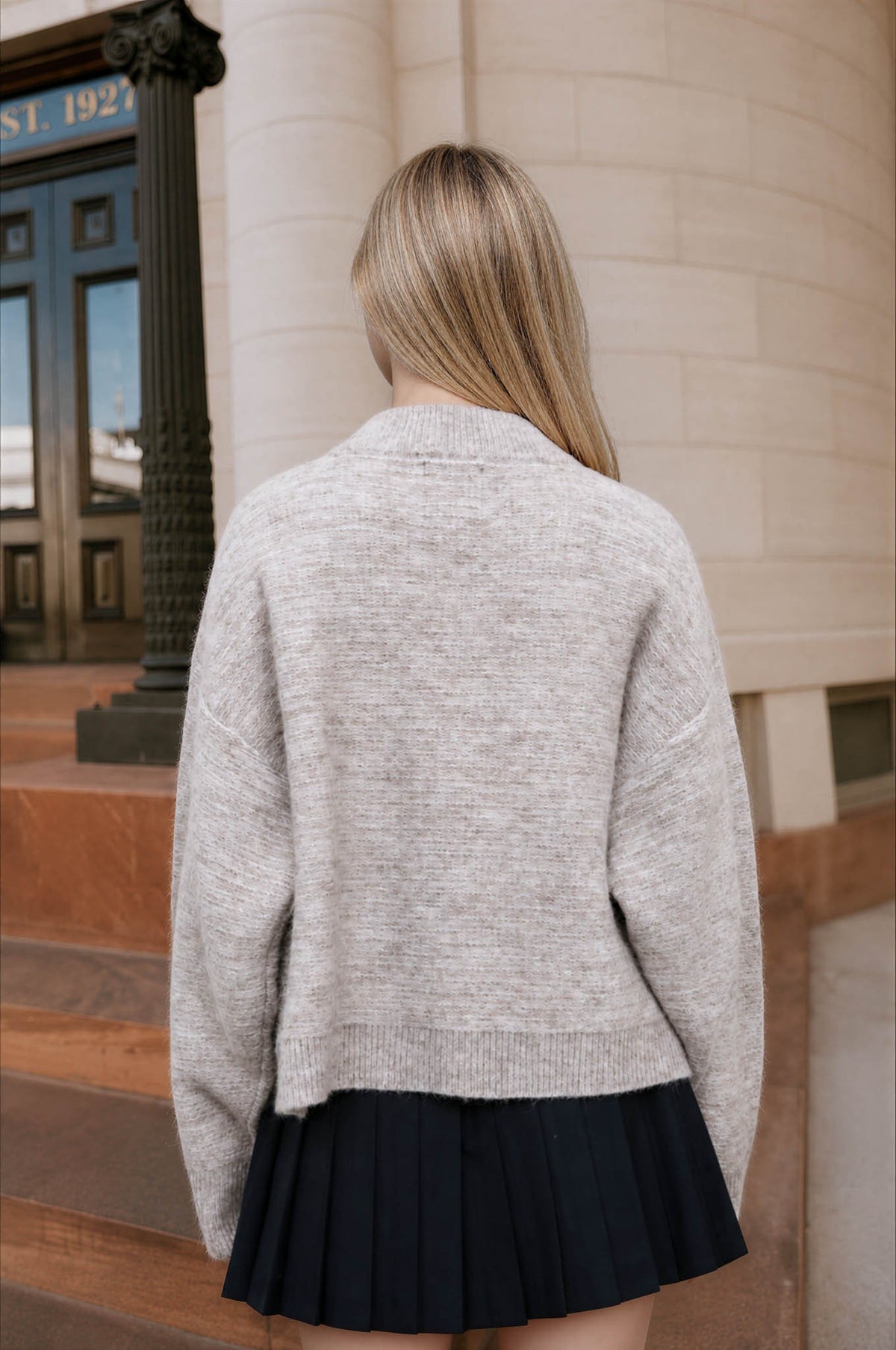 Marled Ribbed Trim Button Front Cardigan (Mocha)