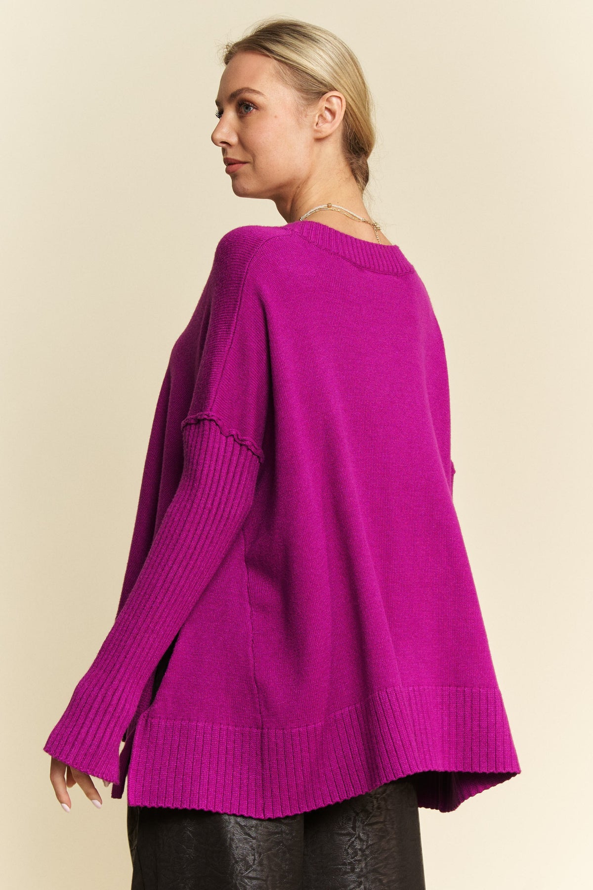 Ribbed Sleeve Oversized Tunic Sweater (1X - 3X)