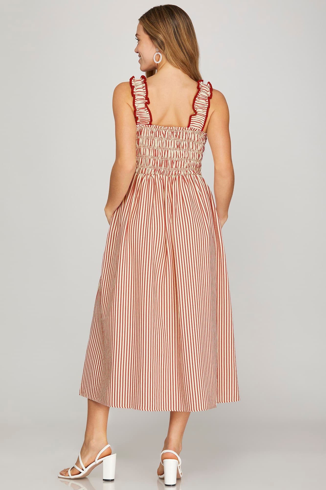 Smocked Top Bow Detail Midi Dress