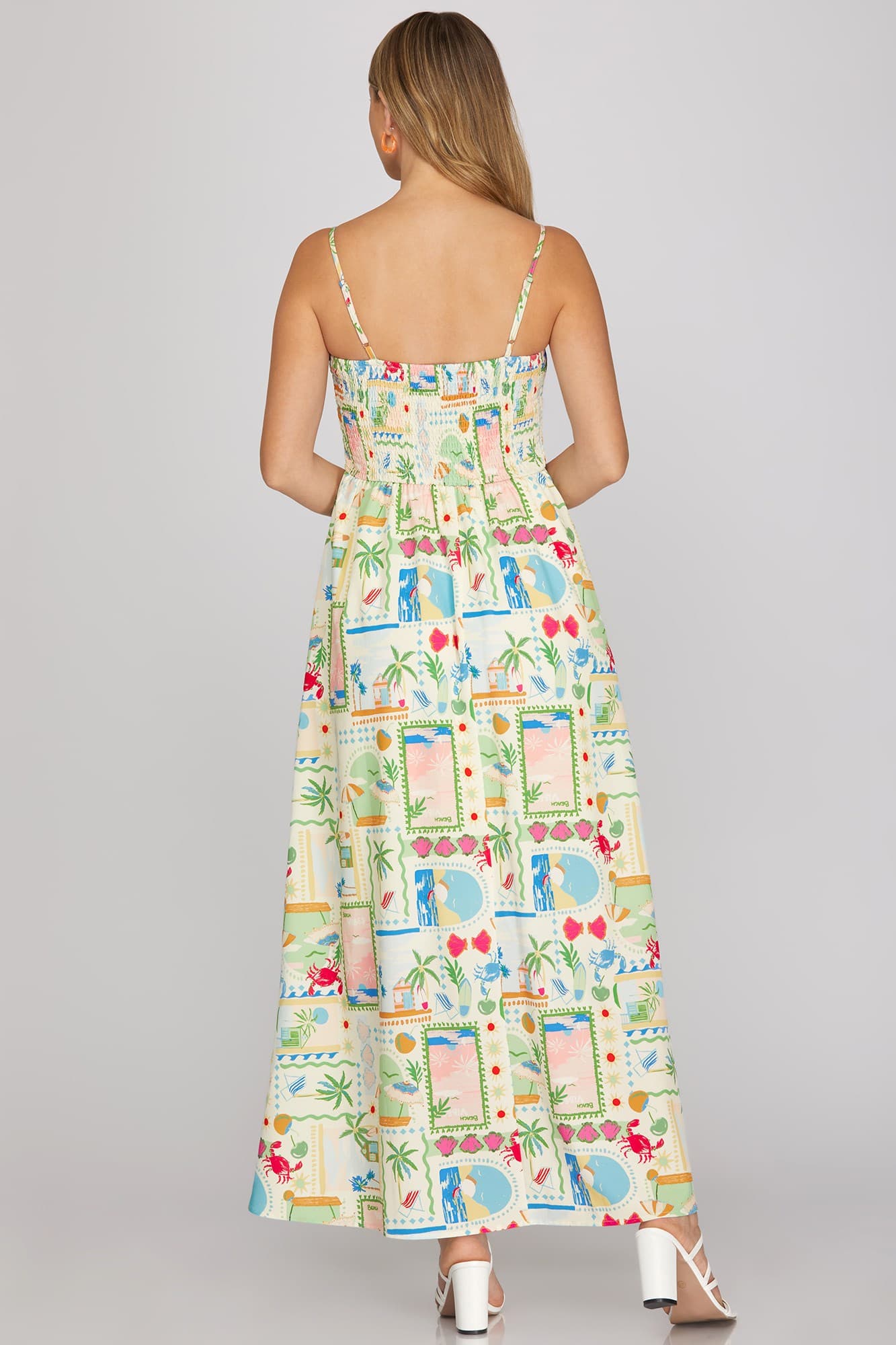 Beachy Postcard Spaghetti Strap Maxi Dress