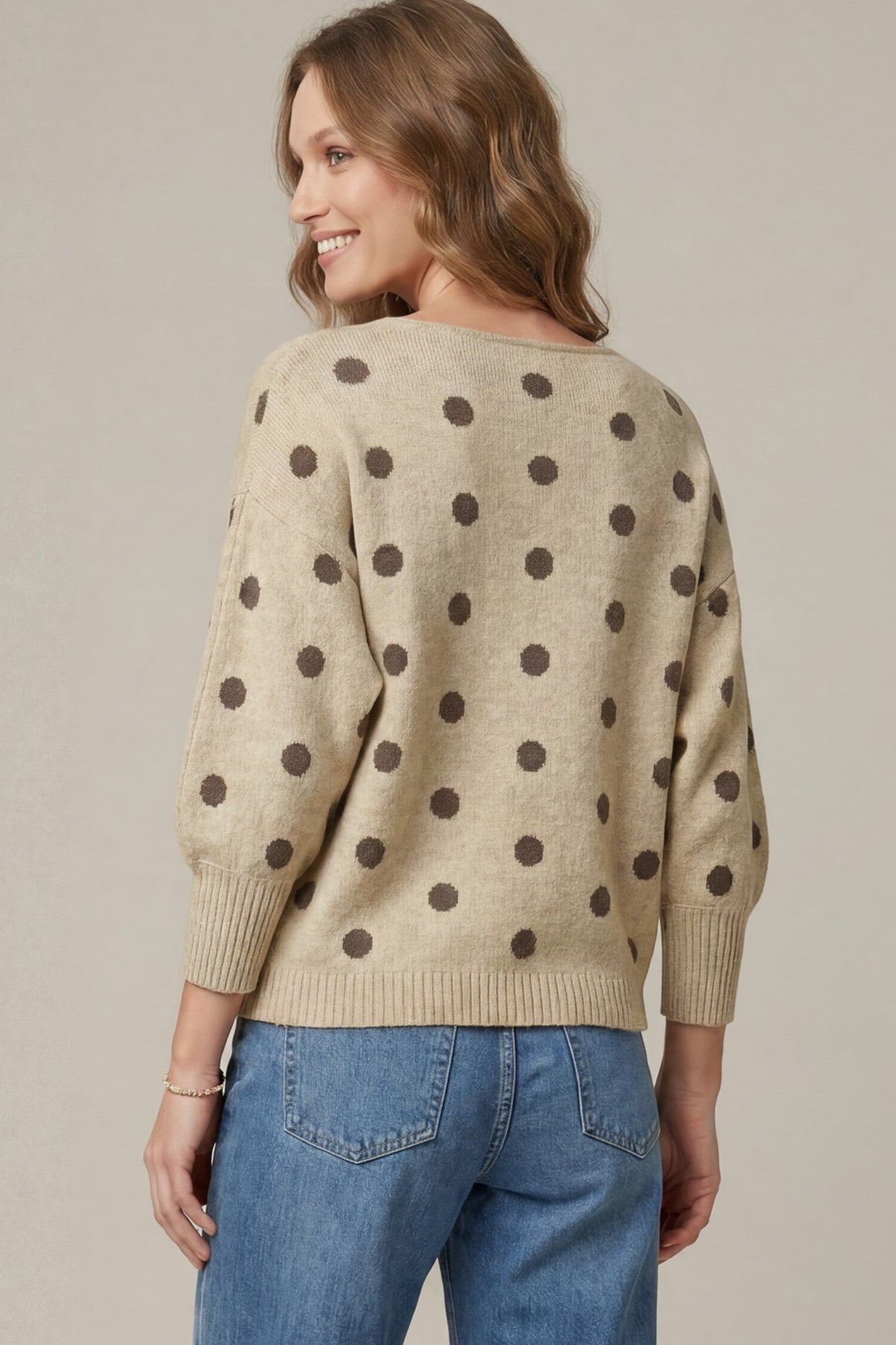 Boat Neck Polka Dot Pullover Sweater