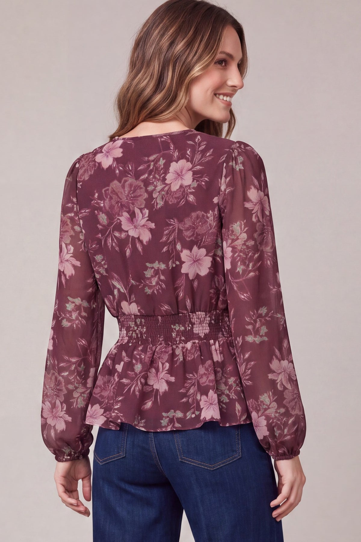 Floral Print Smocked Waist Top