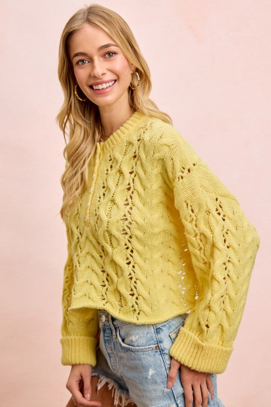 Sunshine Yellow Cable Knit Sweater
