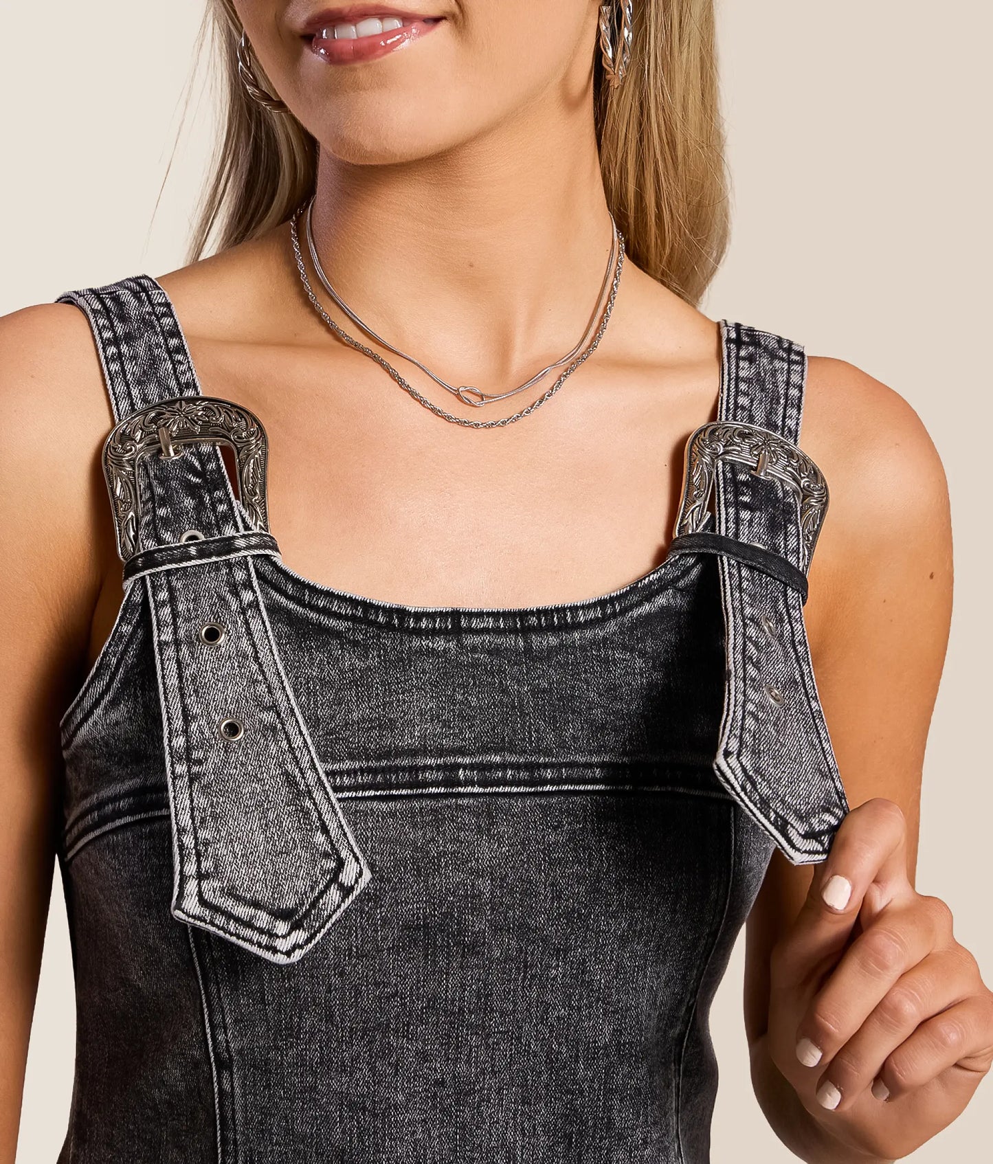 Buckle Up Denim Mini Dress