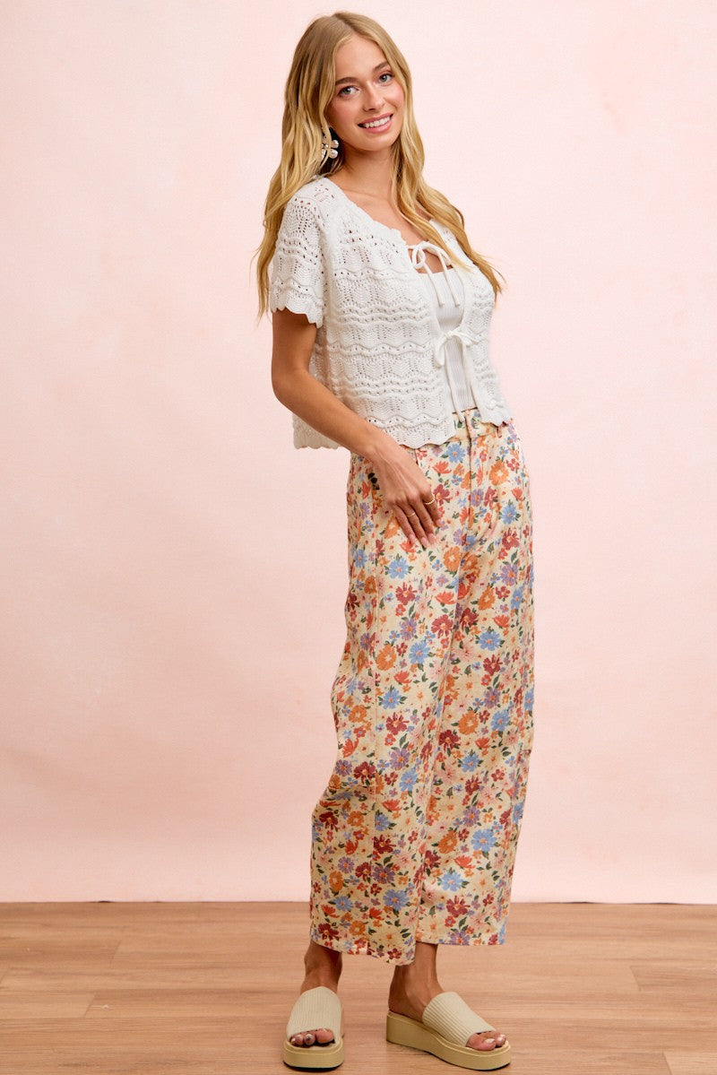 Floral Print Twill Barrel Leg Pants (1X - 3X)